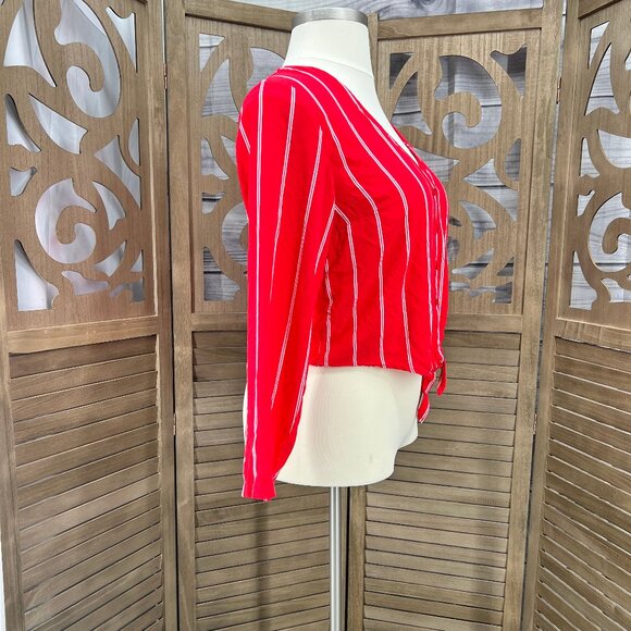 H&M Divided Red & White Striped Tie-Front Blouse – Size 12 - Picture 2 of 7